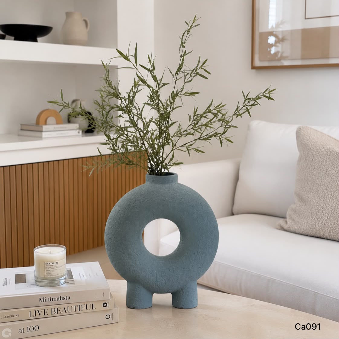 Jarrón de cerámica con círculo geométrico gris grande 22cm* 10cm* 38.5cm